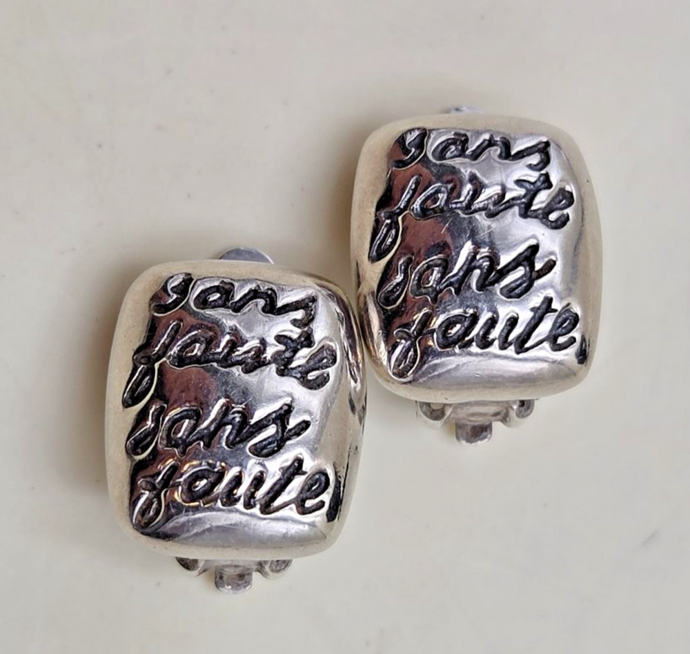 925 STERLING Sans Faute Script Cushion Button Clip On Earrings 0.5 in Womens
